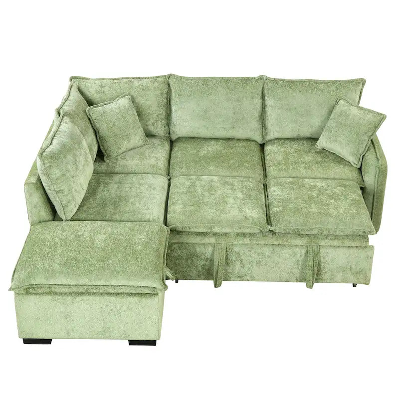 Roomfitters Convertible Sofa Bed Sectional Sleeper with Storage Ottoman, Two Pillows, USB Ports, and Power Sockets