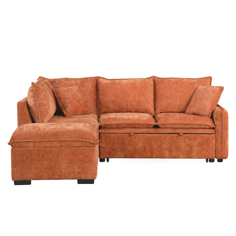 Roomfitters Convertible Sofa Bed Sectional Sleeper with Storage Ottoman, Two Pillows, USB Ports, and Power Sockets