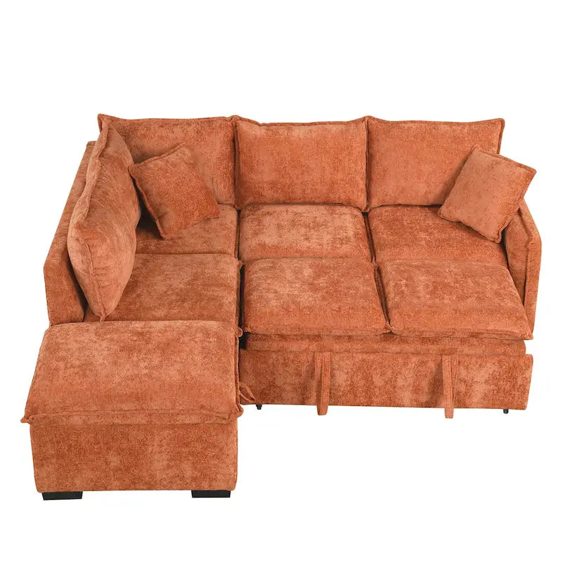 Roomfitters Convertible Sofa Bed Sectional Sleeper with Storage Ottoman, Two Pillows, USB Ports, and Power Sockets