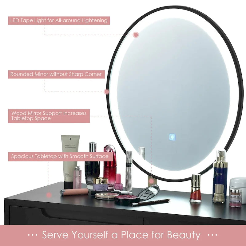 Costway Vanity Makeup Table Touch Screen 3 Lighting Modes Dressing - See Details