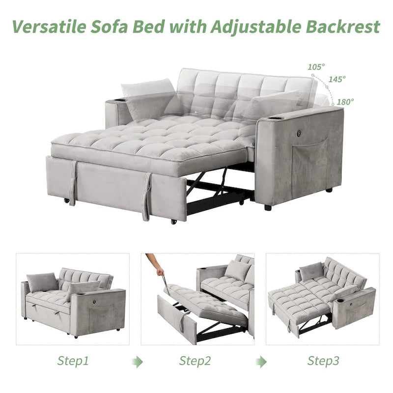 Roomfitters 58 4-1 Multi-functional Sofa Bed with Cup Holder and USB Port for Living Room or Apartments