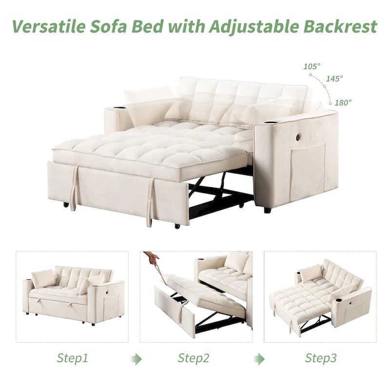 Roomfitters 58 4-1 Multi-functional Sofa Bed with Cup Holder and USB Port for Living Room or Apartments
