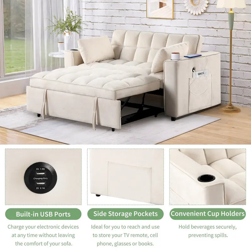Roomfitters 58 4-1 Multi-functional Sofa Bed with Cup Holder and USB Port for Living Room or Apartments