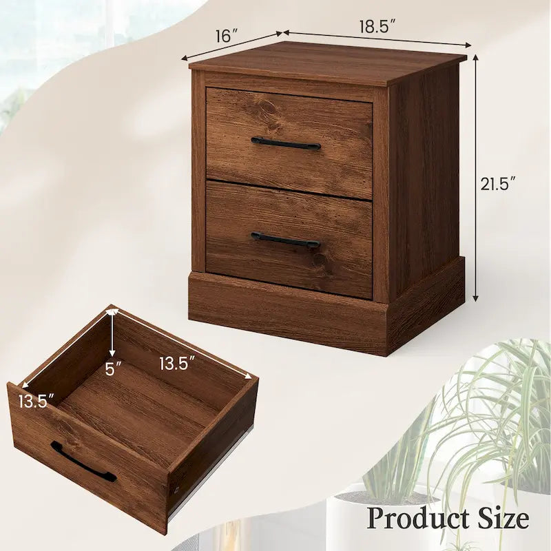 Gymax Set of 2 Drawer Nightstand Bedside Table Compact Sofa End Table
