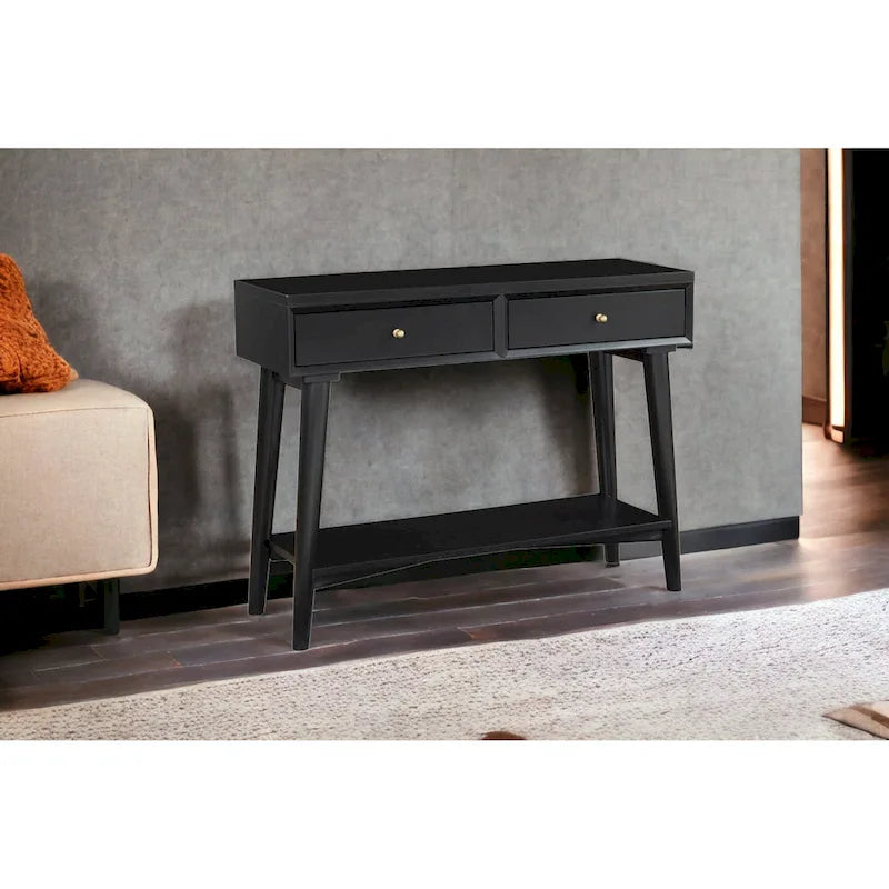 Solid Wood Console Table with Drawers and Floor Shelf - 42 L x 14 W x 33 H