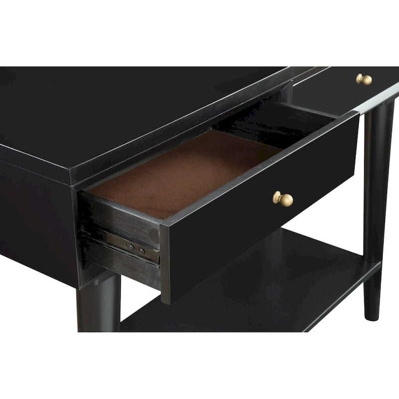Solid Wood Console Table with Drawers and Floor Shelf - 42 L x 14 W x 33 H