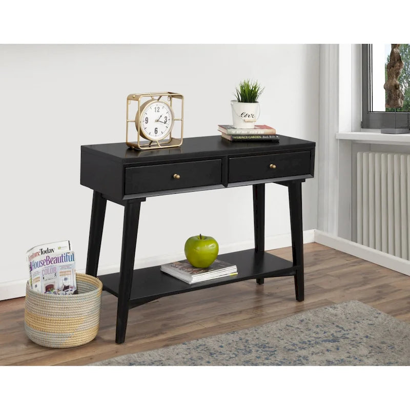 Solid Wood Console Table with Drawers and Floor Shelf - 42 L x 14 W x 33 H