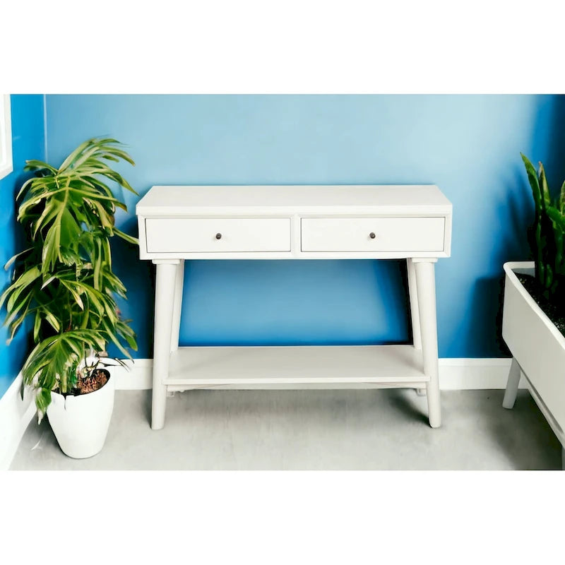 Solid Wood Console Table with Drawers and Floor Shelf - 42 L x 14 W x 33 H