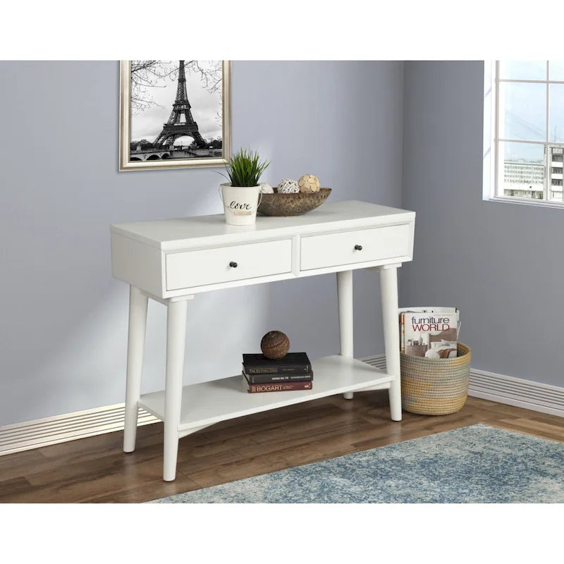 Solid Wood Console Table with Drawers and Floor Shelf - 42 L x 14 W x 33 H