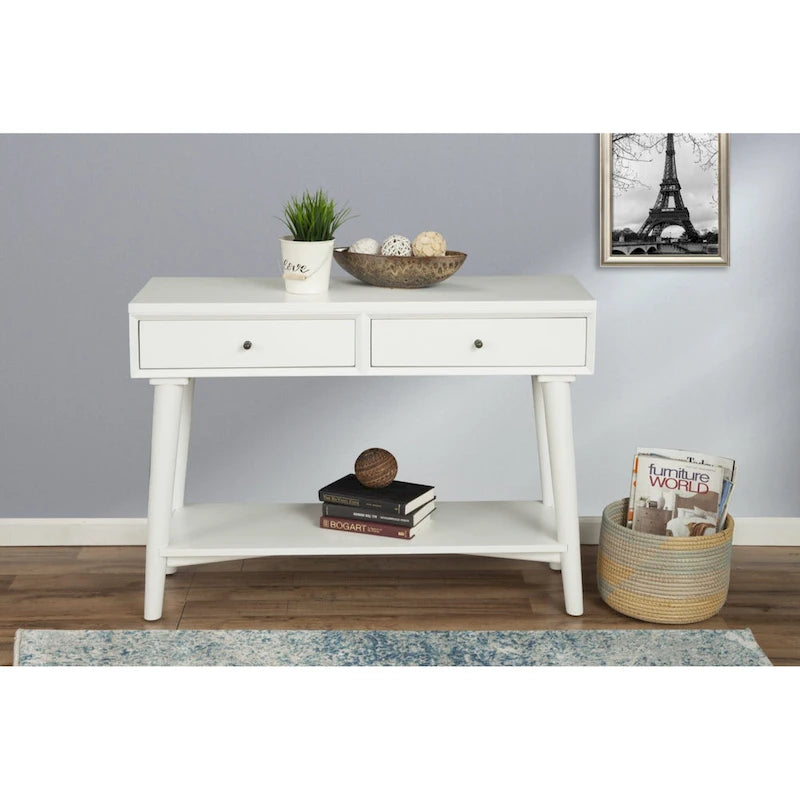 Solid Wood Console Table with Drawers and Floor Shelf - 42 L x 14 W x 33 H
