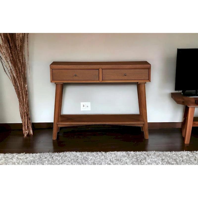 Solid Wood Console Table with Drawers and Floor Shelf - 42 L x 14 W x 33 H