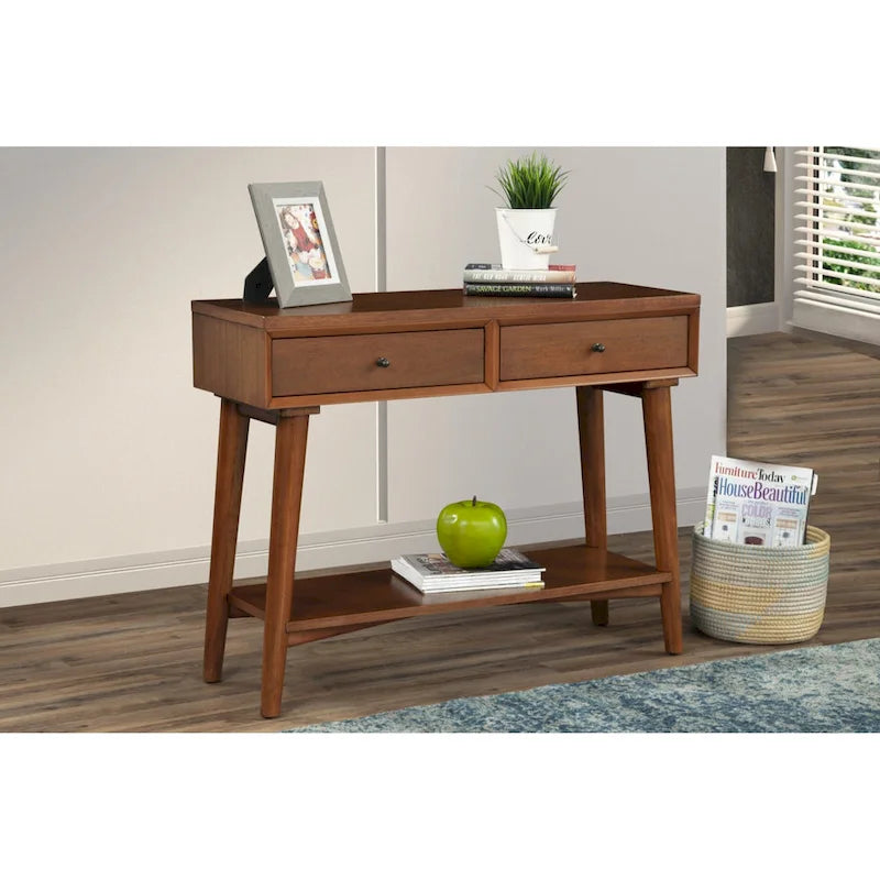 Solid Wood Console Table with Drawers and Floor Shelf - 42 L x 14 W x 33 H