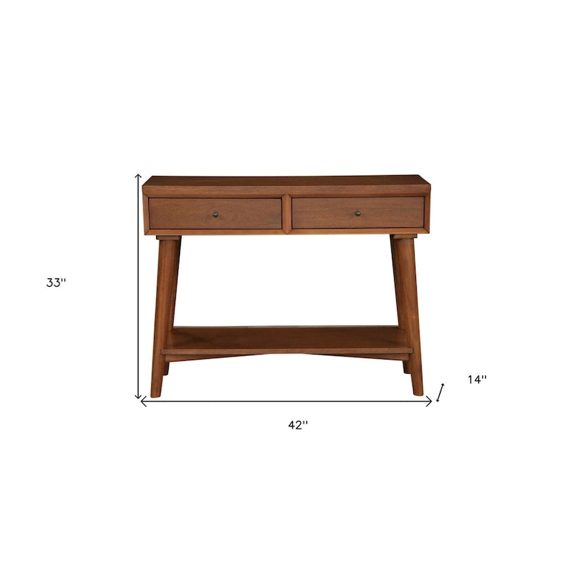 Solid Wood Console Table with Drawers and Floor Shelf - 42 L x 14 W x 33 H