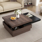 Modern 2 Tier Square Coffee Table Swivel Top Coffee Table with 1 Hidden Storage Space, for Living Room