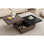 Modern 2 Tier Square Coffee Table Swivel Top Coffee Table with 1 Hidden Storage Space, for Living Room