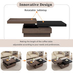 Modern 2 Tier Square Coffee Table Swivel Top Coffee Table with 1 Hidden Storage Space, for Living Room