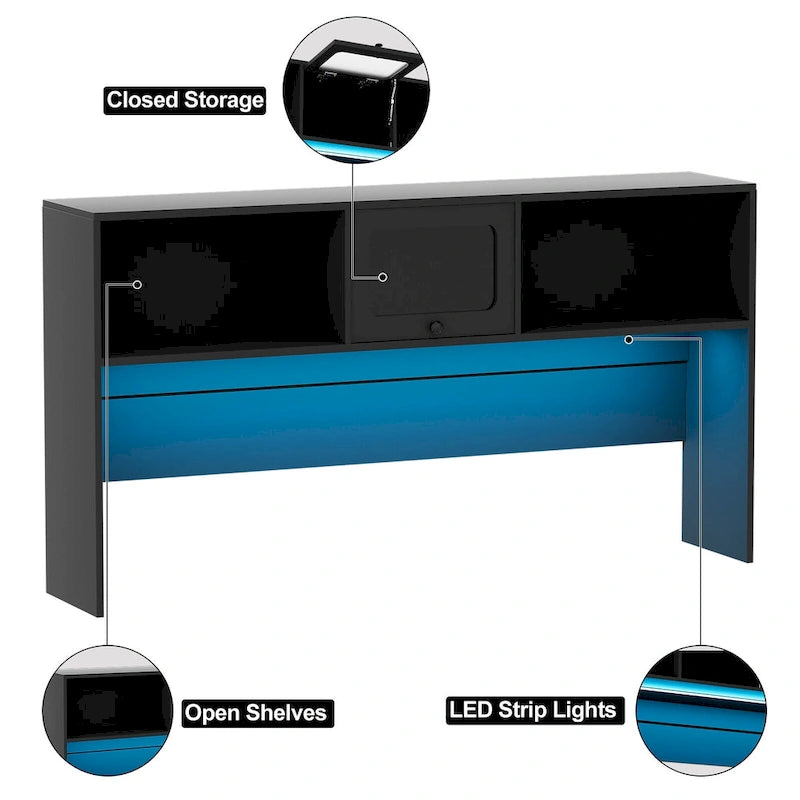 L-shaped Executive Desk Office Computer Table with Top Hutch and Charge Station