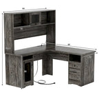 L-shaped Executive Desk Office Computer Table with Top Hutch and Charge Station
