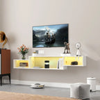 Modern Floating TV Stand with 3 Tier Shelves and 20 Color LEDs for Wall Mounted Home Theater and Office