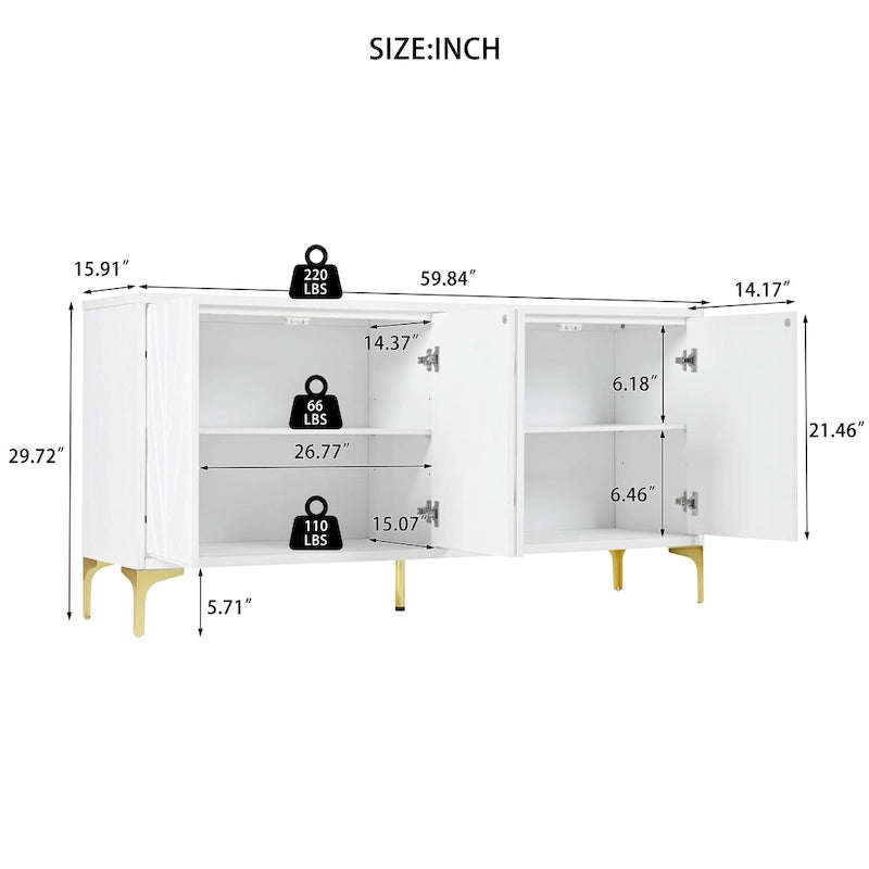Four-Door Sideboard with Adjustable Shelves