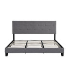 King Size Upholstered Platform Bed with Button Tufted Linen Fabric Headboard