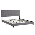 King Size Upholstered Platform Bed with Button Tufted Linen Fabric Headboard