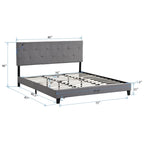 King Size Upholstered Platform Bed with Button Tufted Linen Fabric Headboard