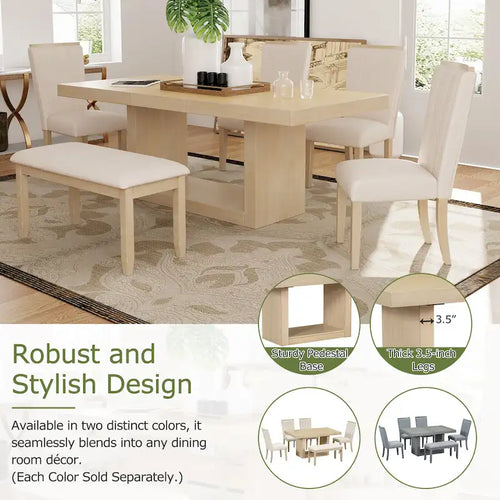 6-Piece Contemporary Dining Set with Pedestal Table & 4 Chairs
