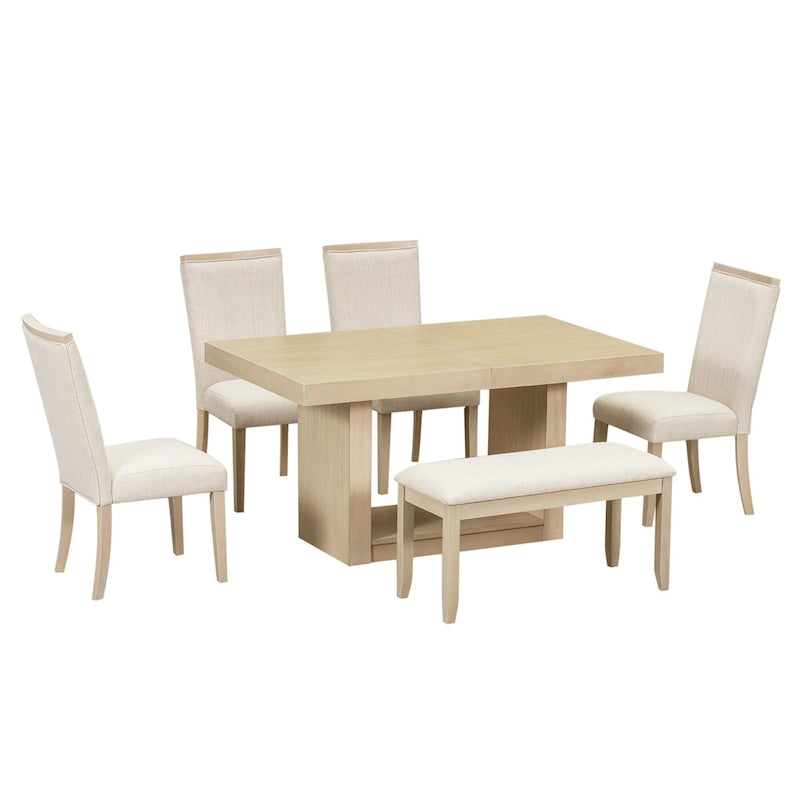 6-Piece Contemporary Dining Set with Pedestal Table & 4 Chairs