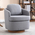 Light Blue Modern 30.3 Upholstered Swivel Accent Chair with Soild Wood Round Brown Base