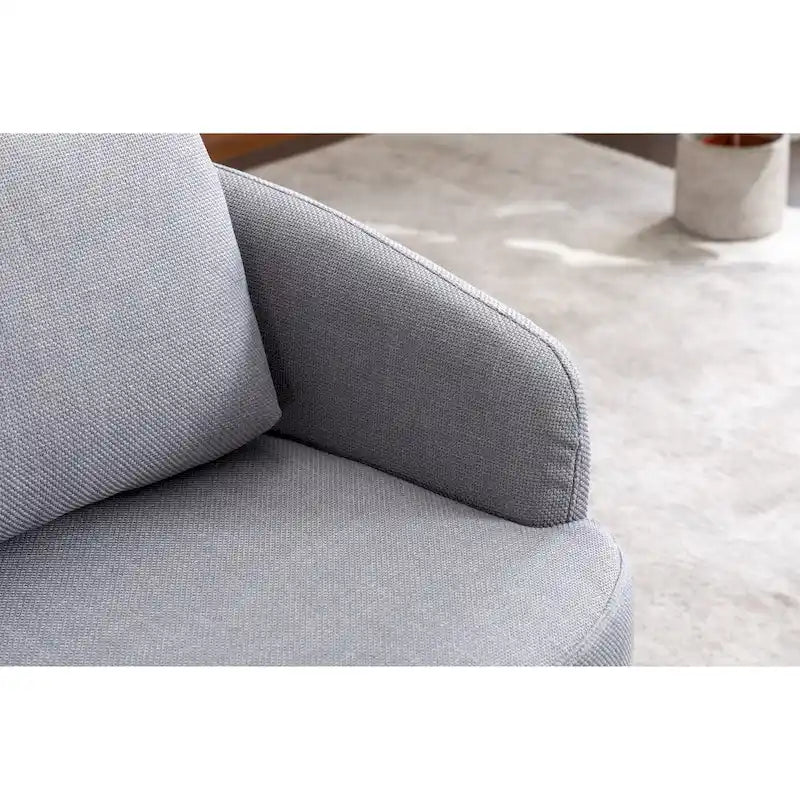 Light Blue Modern 30.3 Upholstered Swivel Accent Chair with Soild Wood Round Brown Base
