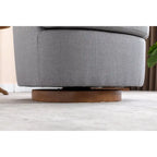 Light Blue Modern 30.3 Upholstered Swivel Accent Chair with Soild Wood Round Brown Base