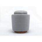 Light Blue Modern 30.3 Upholstered Swivel Accent Chair with Soild Wood Round Brown Base
