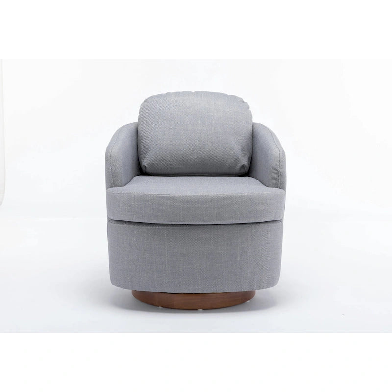 Light Blue Modern 30.3 Upholstered Swivel Accent Chair with Soild Wood Round Brown Base