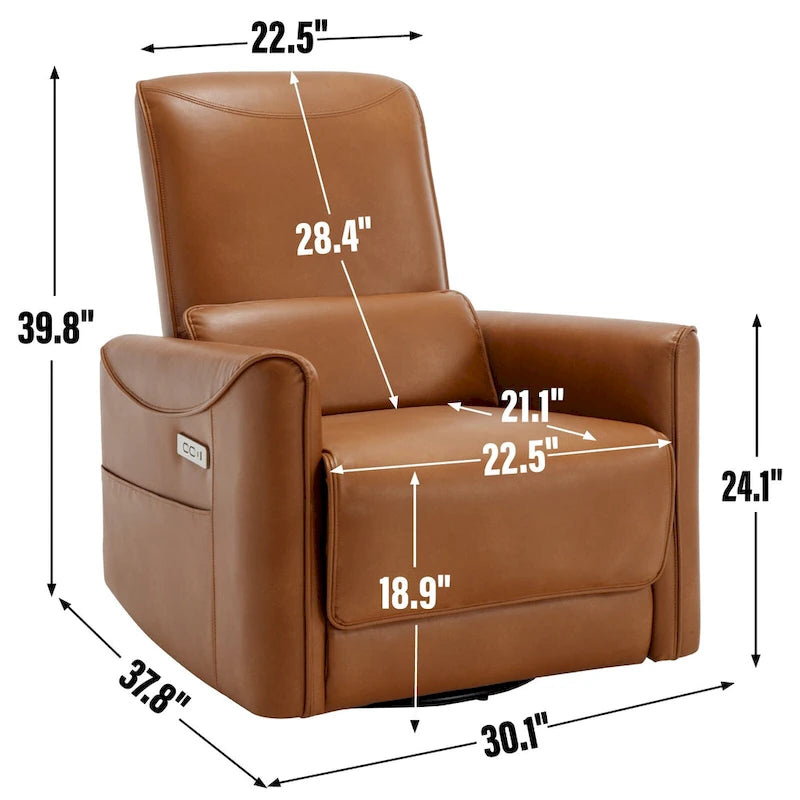 Brown Ergonomic Power Recliner with Swivel, Rocking, and USB Ports