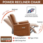 Brown Ergonomic Power Recliner with Swivel, Rocking, and USB Ports