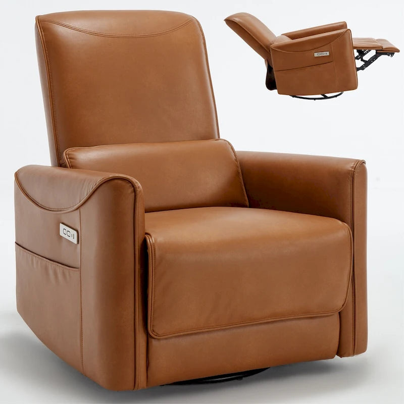 Brown Ergonomic Power Recliner with Swivel, Rocking, and USB Ports