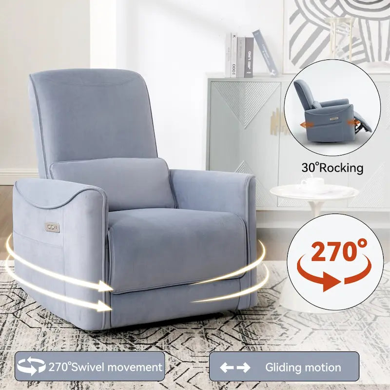 Brown Ergonomic Power Recliner with Swivel, Rocking, and USB Ports