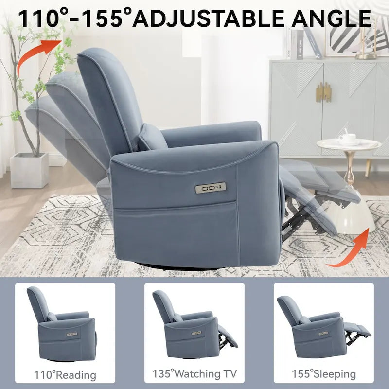 Brown Ergonomic Power Recliner with Swivel, Rocking, and USB Ports