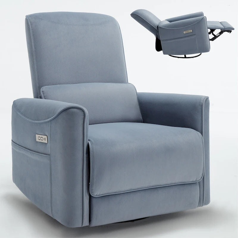 Brown Ergonomic Power Recliner with Swivel, Rocking, and USB Ports