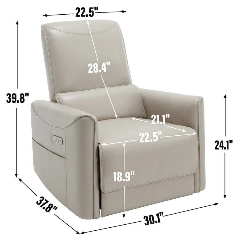 Brown Ergonomic Power Recliner with Swivel, Rocking, and USB Ports