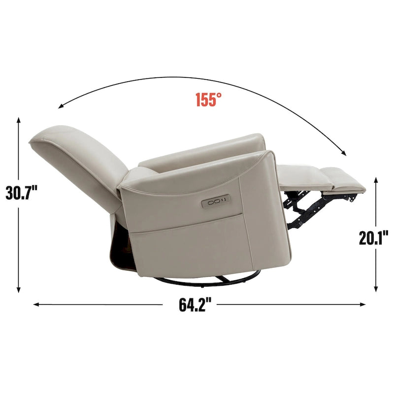 Brown Ergonomic Power Recliner with Swivel, Rocking, and USB Ports