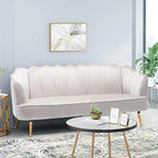 76.25 Velvet Channel Stitching 3-seater Sofa with Metal Legs for Living Room