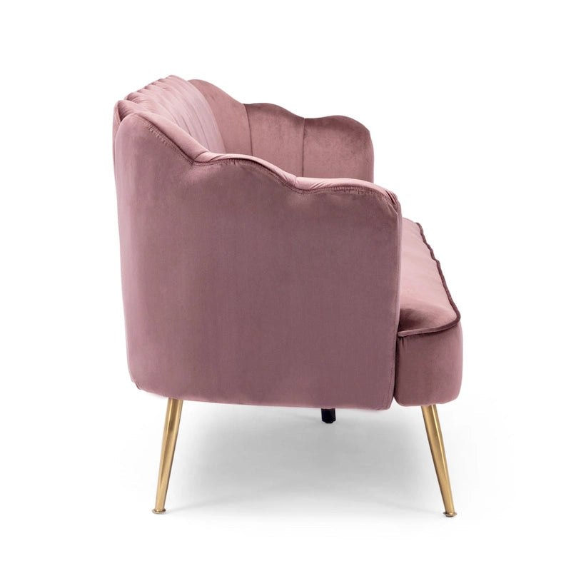 76.25 Velvet Channel Stitching 3-seater Sofa with Metal Legs for Living Room