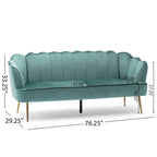 76.25 Velvet Channel Stitching 3-seater Sofa with Metal Legs for Living Room