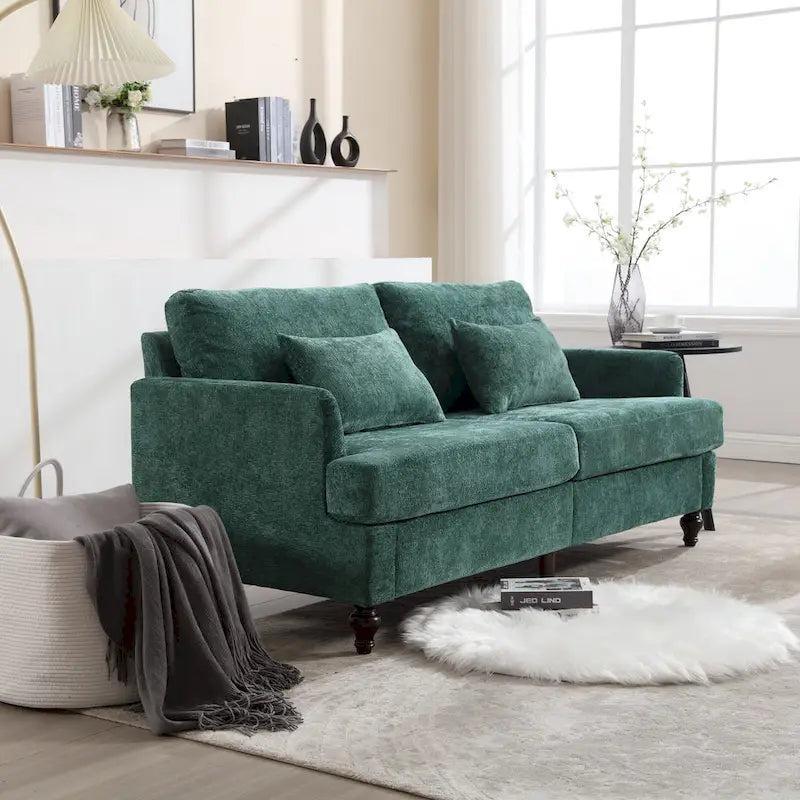 Green 68.9 Chenille 2-Seater Sofa with Detachable Cushions and Wooden Legs