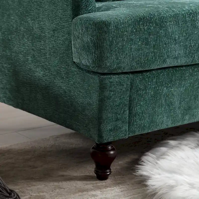 Green 68.9 Chenille 2-Seater Sofa with Detachable Cushions and Wooden Legs