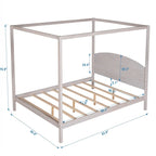 Pine Wood Canopy Platform Bed with Headboard, Support Legs, Wash Finish