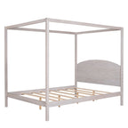 Pine Wood Canopy Platform Bed with Headboard, Support Legs, Wash Finish