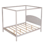 Pine Wood Canopy Platform Bed with Headboard, Support Legs, Wash Finish